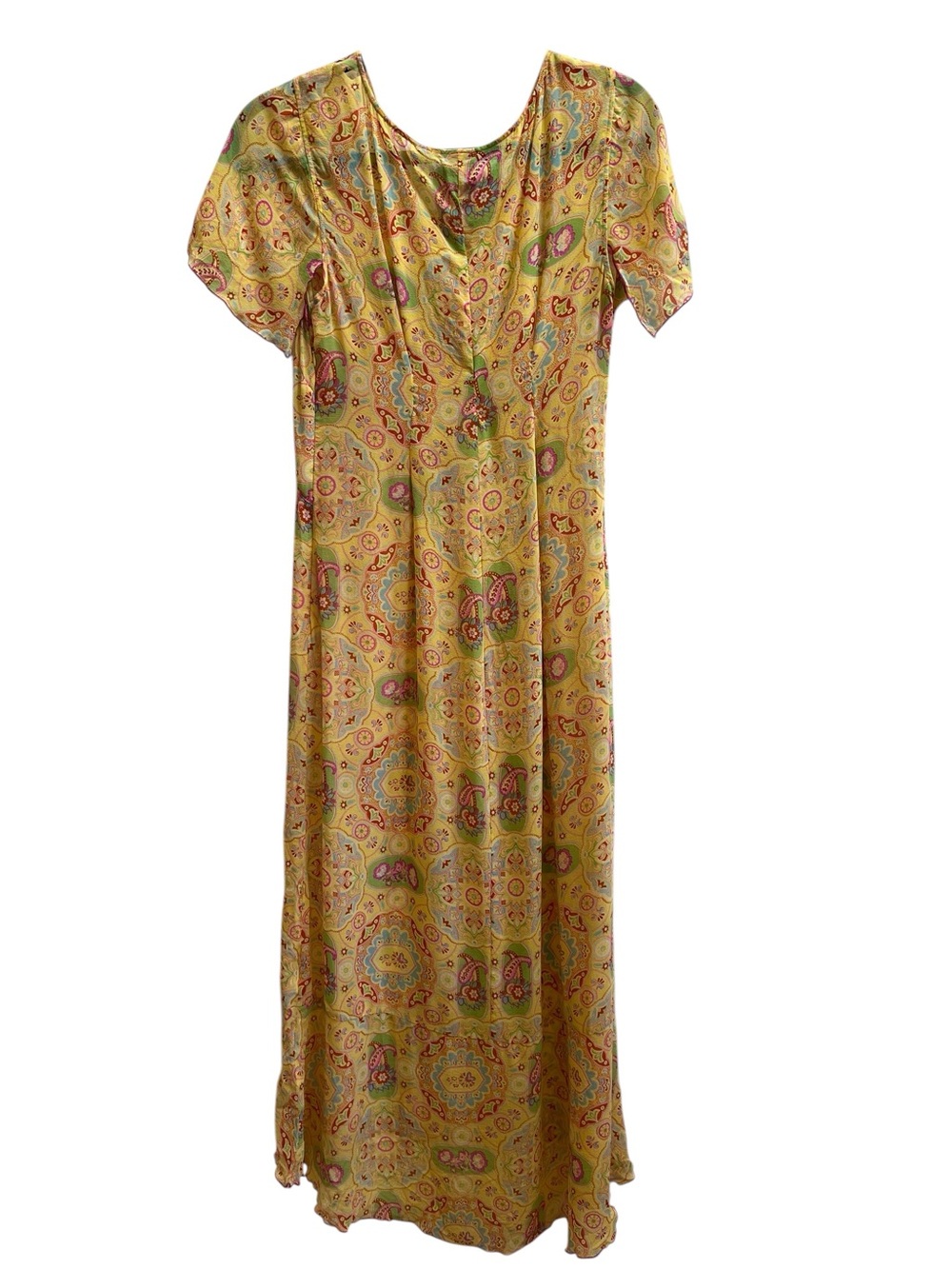 Johnny Was 100% Silk Paisley Medallion High Low Maxi Dress Boho Festival Resort